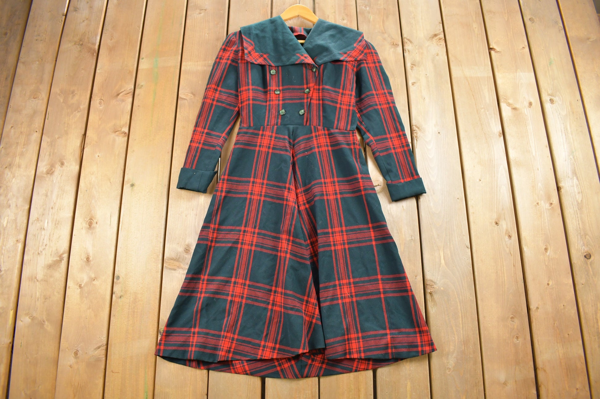 Vintage 1970s Wool Plaid Shirt Dress