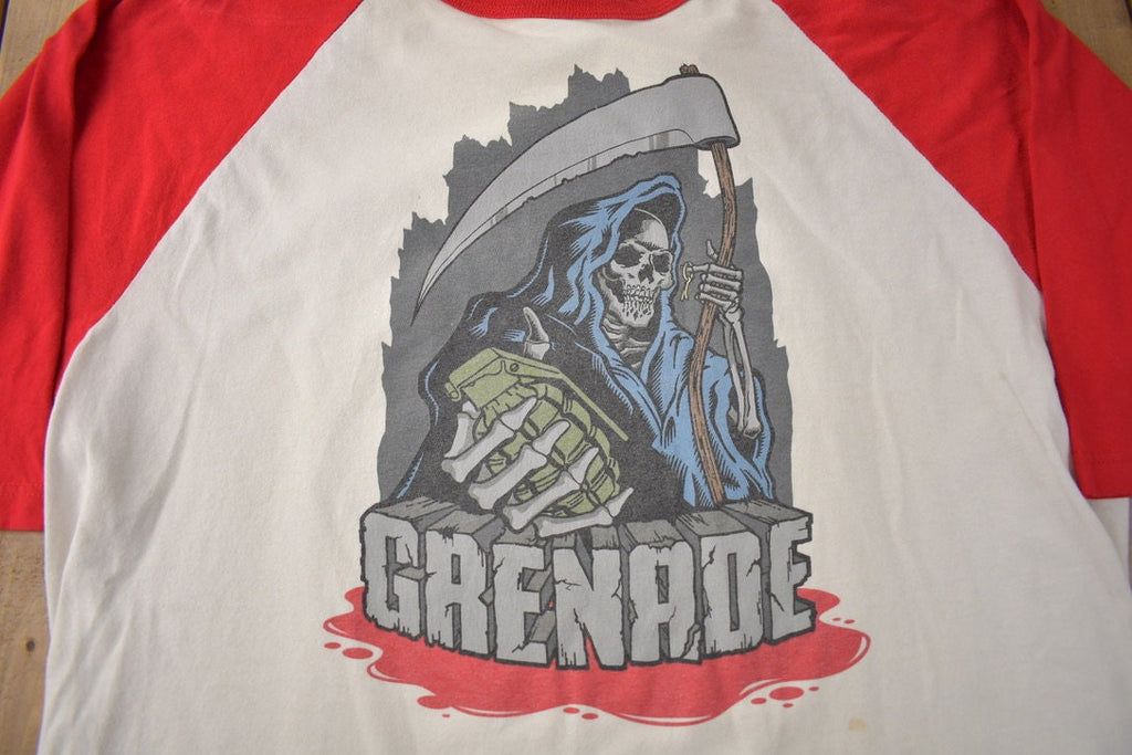 Vintage 1990s Grenade Grim Reaper Raglan Graphic T Shirt Made In USA Size XL