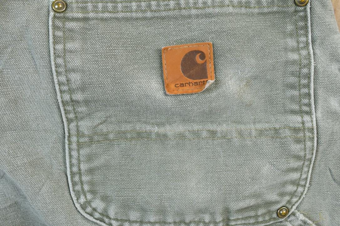 Vintage 1990s Carhartt Double Knee Light Olive Riveted Work Pants Size 33 x 36