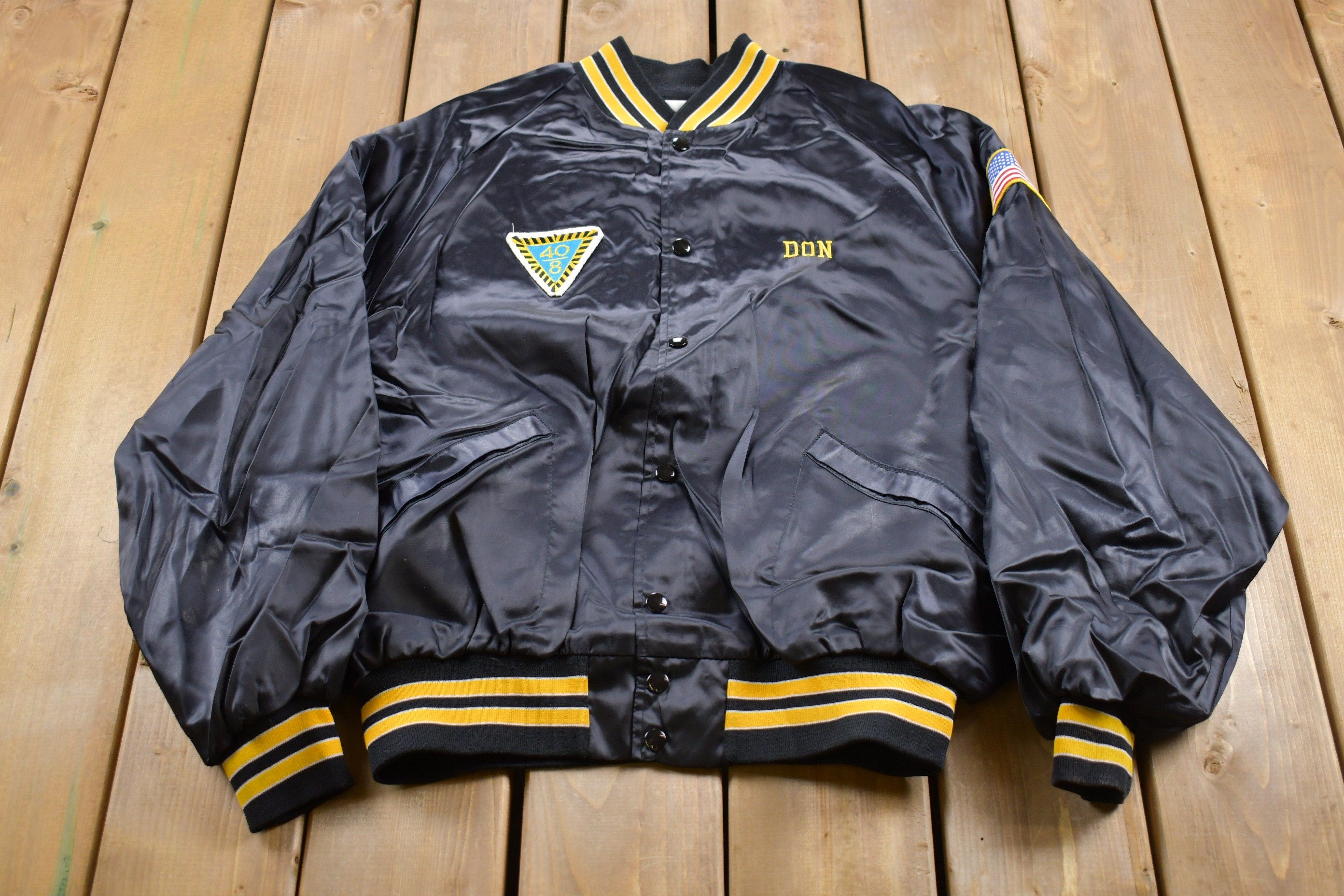 Vintage 1980s Pro Louie Pro Fit Wrecking Crew Satin Bomber Jacket