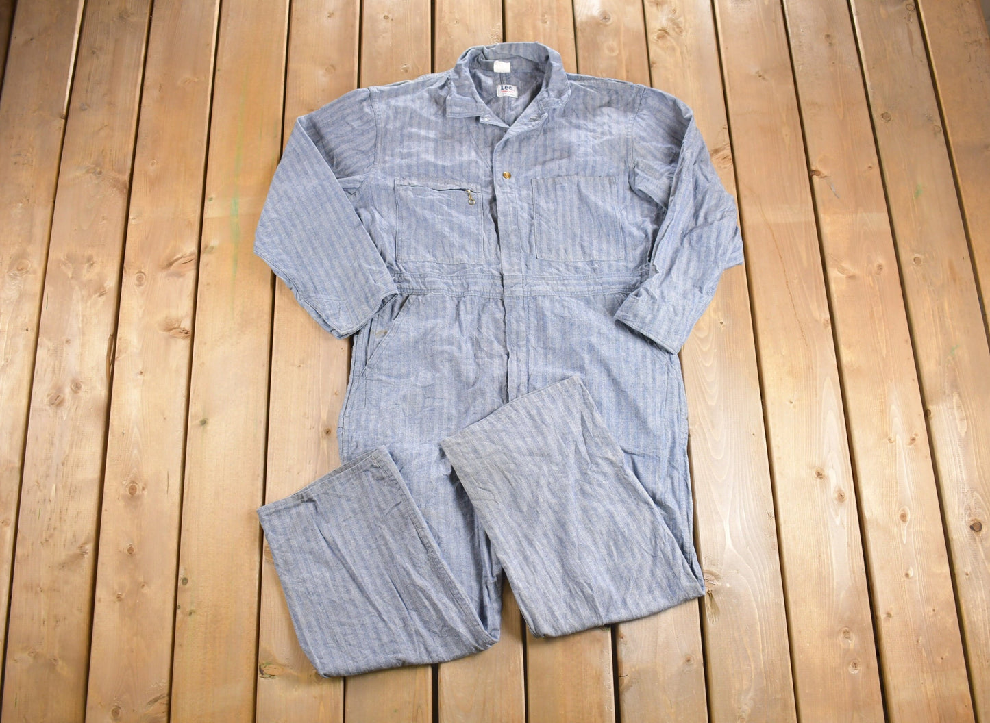 Vintage 1980s Lee Union-Alls Herringbone Jumpsuit / Vintage Coveralls / Hickory Stripe Denim / Distressed Workwear /