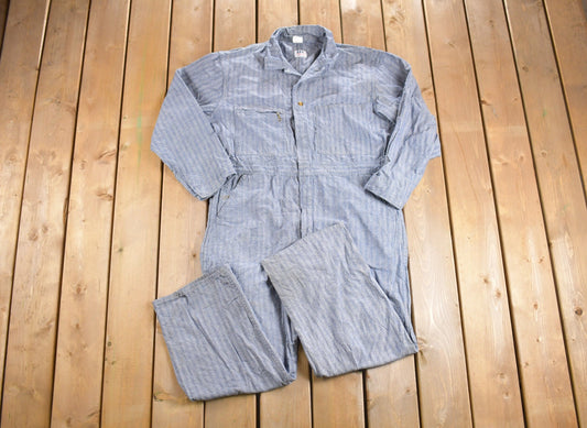 Vintage 1980s Lee Union-Alls Herringbone Jumpsuit / Vintage Coveralls / Hickory Stripe Denim / Distressed Workwear /