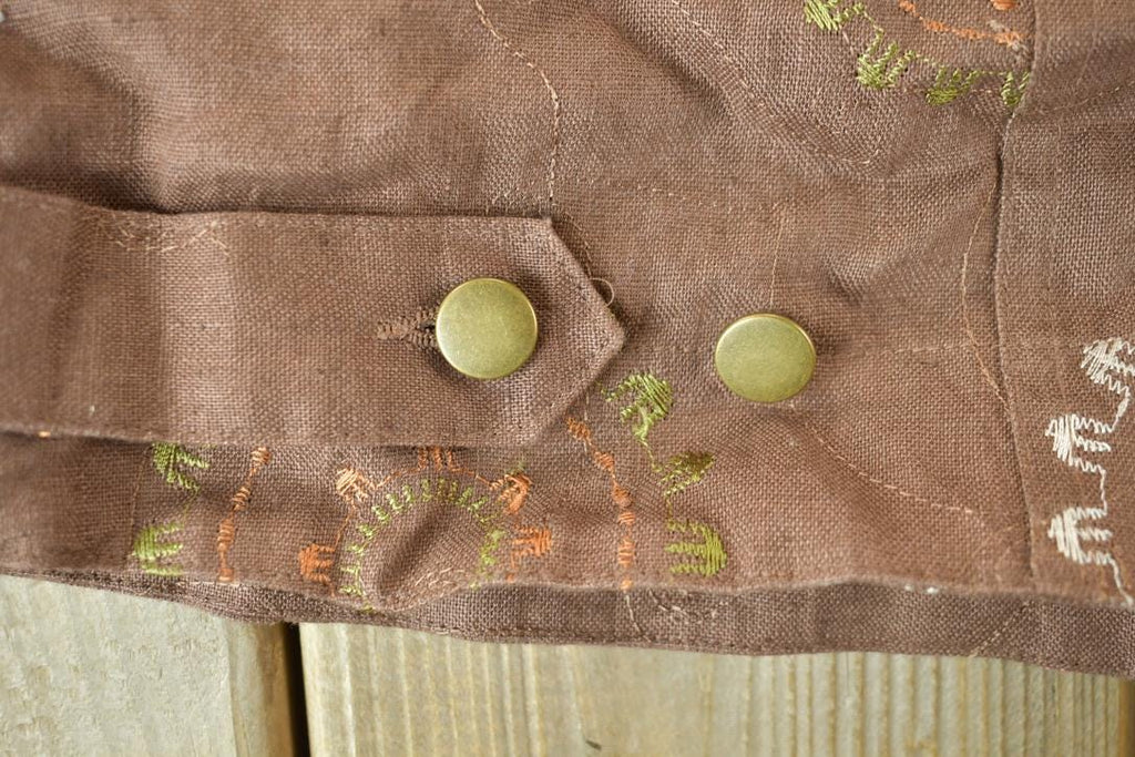 Vintage 1990s Alexandra Bartlett Embroidered Pattern Women's Linen Button Up Shirt