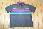 Vintage 1990s Paolo Conti Striped Quarter Button Polo Shirt Mens XL / Vintage Quarter Button Up Polo / Preppy Button Up / Vintage Shirt