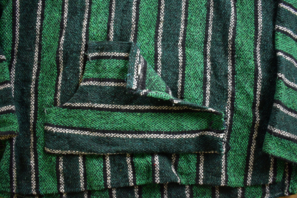 Vintage 1990s Baja Hooded Pullover Striped Knit Poncho Blanket Hoodie