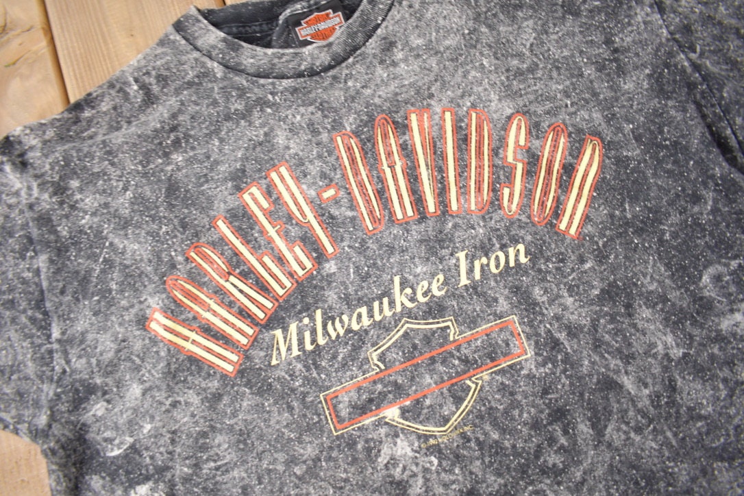Vintage 1990s Harley Davidson Burlington Vermont Single Stitch Stone Wash Graphic T-Shirt Made In USA