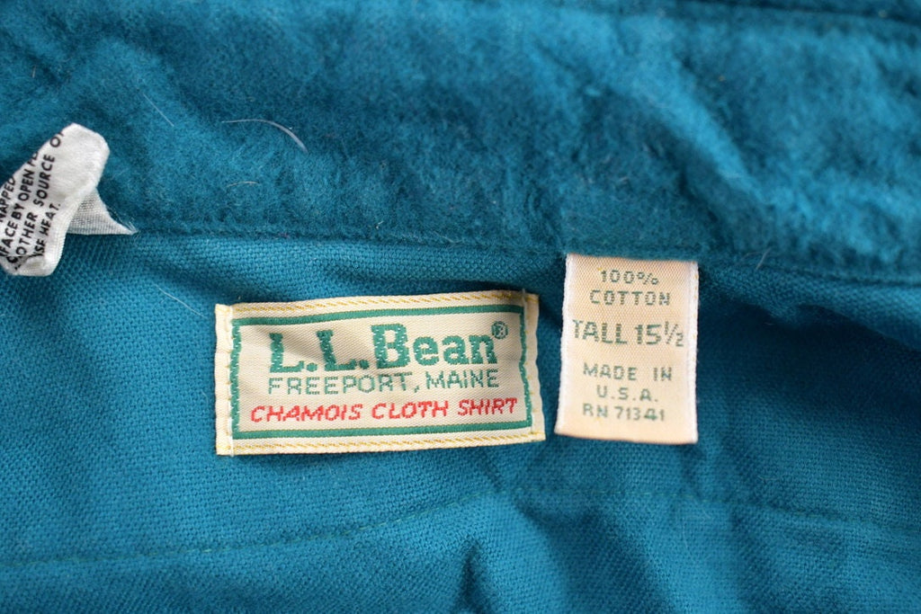 Vintage 1990s LL Bean Blank Turquoise Chamois Cloth Button Up Shirt