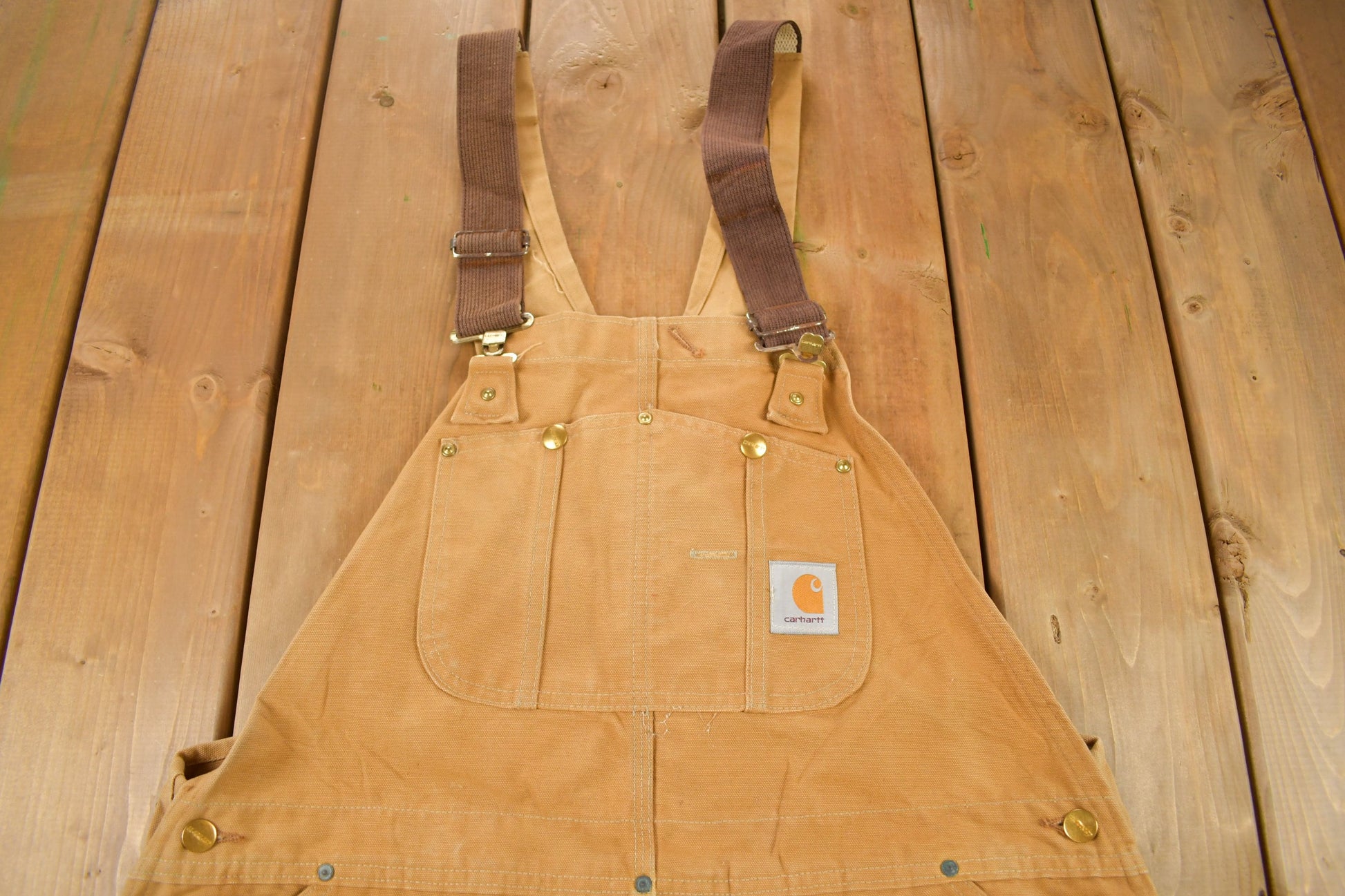 Vintage 1980s Carhartt Beige Canvas Double Knee Overalls Size 40 x 30