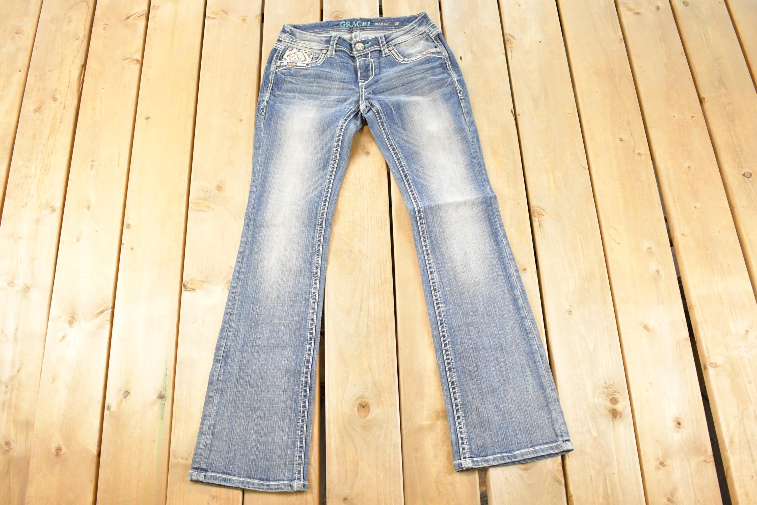 Vintage Deadstock Y2K Grace LA Bedazzled Low Rise Jeans Women's Size 27 x 32