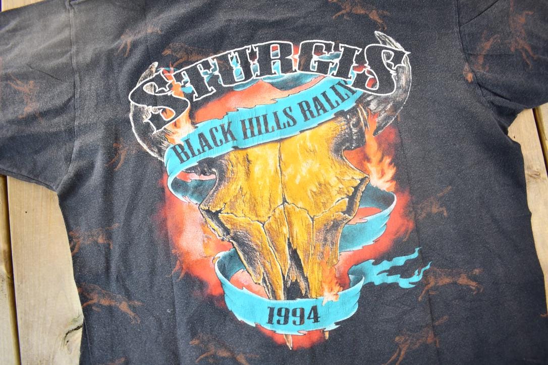 Vintage 1994 Sturgis Black Hills Rally 3D Emblem All Over Print Wolf Graphic Shirt