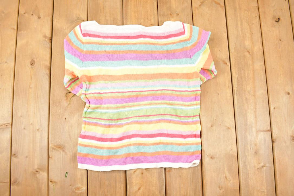 Vintage 1990s Lauren Ralph Lauren Striped Knit Crewneck Sweater Women's Cropped L
