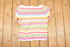 Vintage 1990s Lauren Ralph Lauren Striped Knit Crewneck Sweater Women's Cropped L