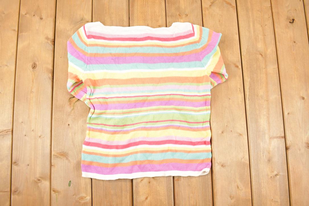 Vintage 1990s Lauren Ralph Lauren Striped Knit Crewneck Sweater Women's Cropped L