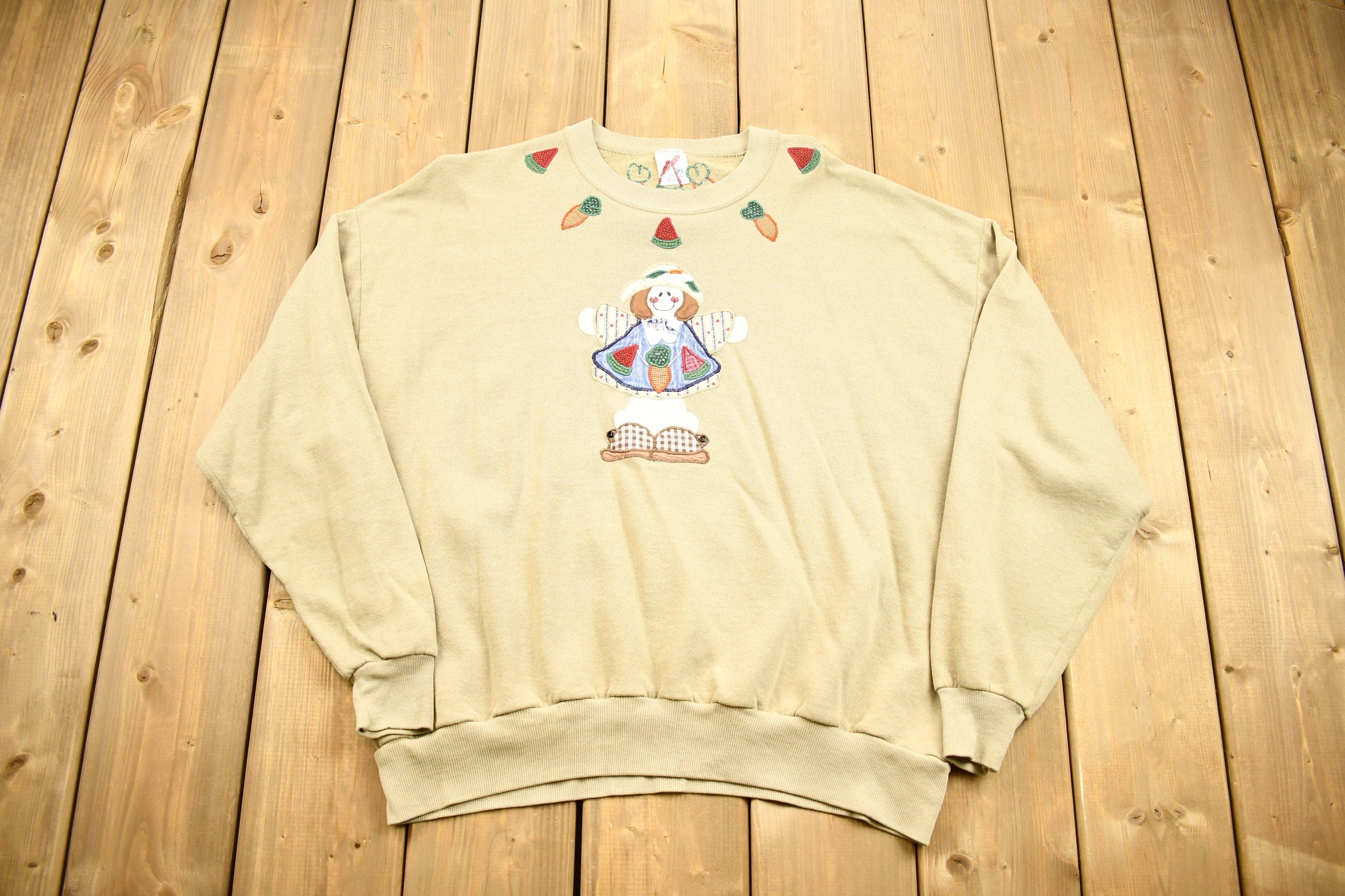 Vintage 1990s Hand Embroidered Granma Style Crewneck Sweatshirt