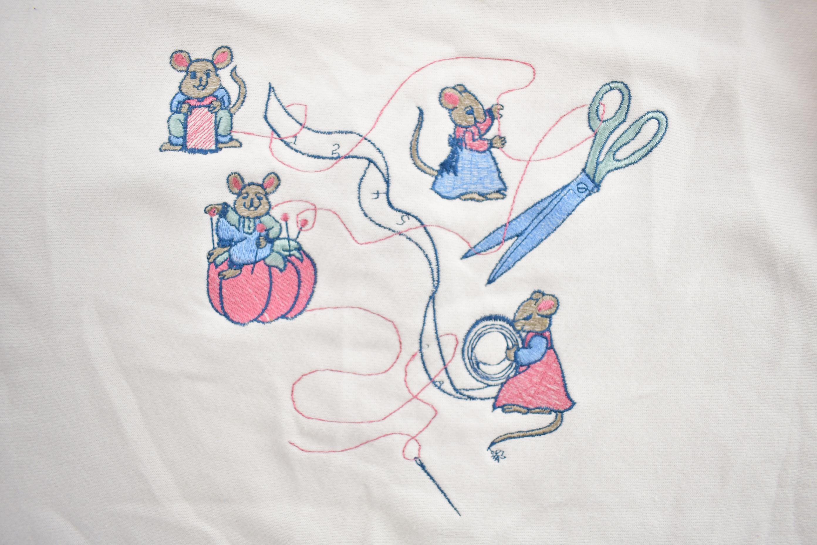 Vintage 1990s Cute Sewing Mouse Crewneck Sweater
