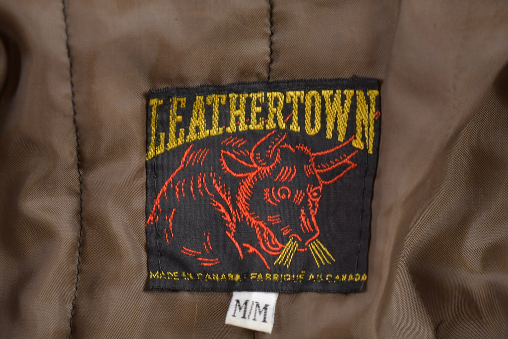 Vintage 1980s Leathertown Leather Sherpa Jacket