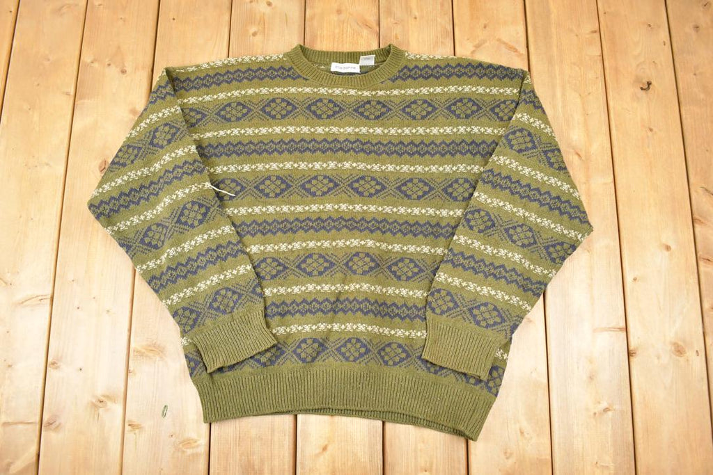 Vintage 1990s Claiborne Abstract Striped Knit Crewneck Sweater Women's XL