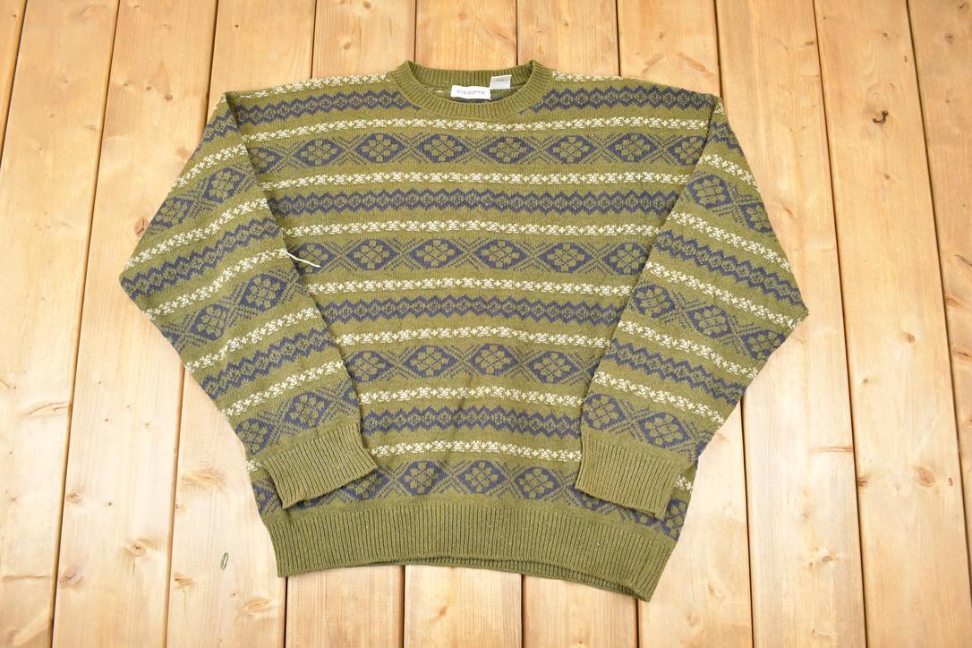 Vintage 1990s Claiborne Abstract Striped Knit Crewneck Sweater Women's XL