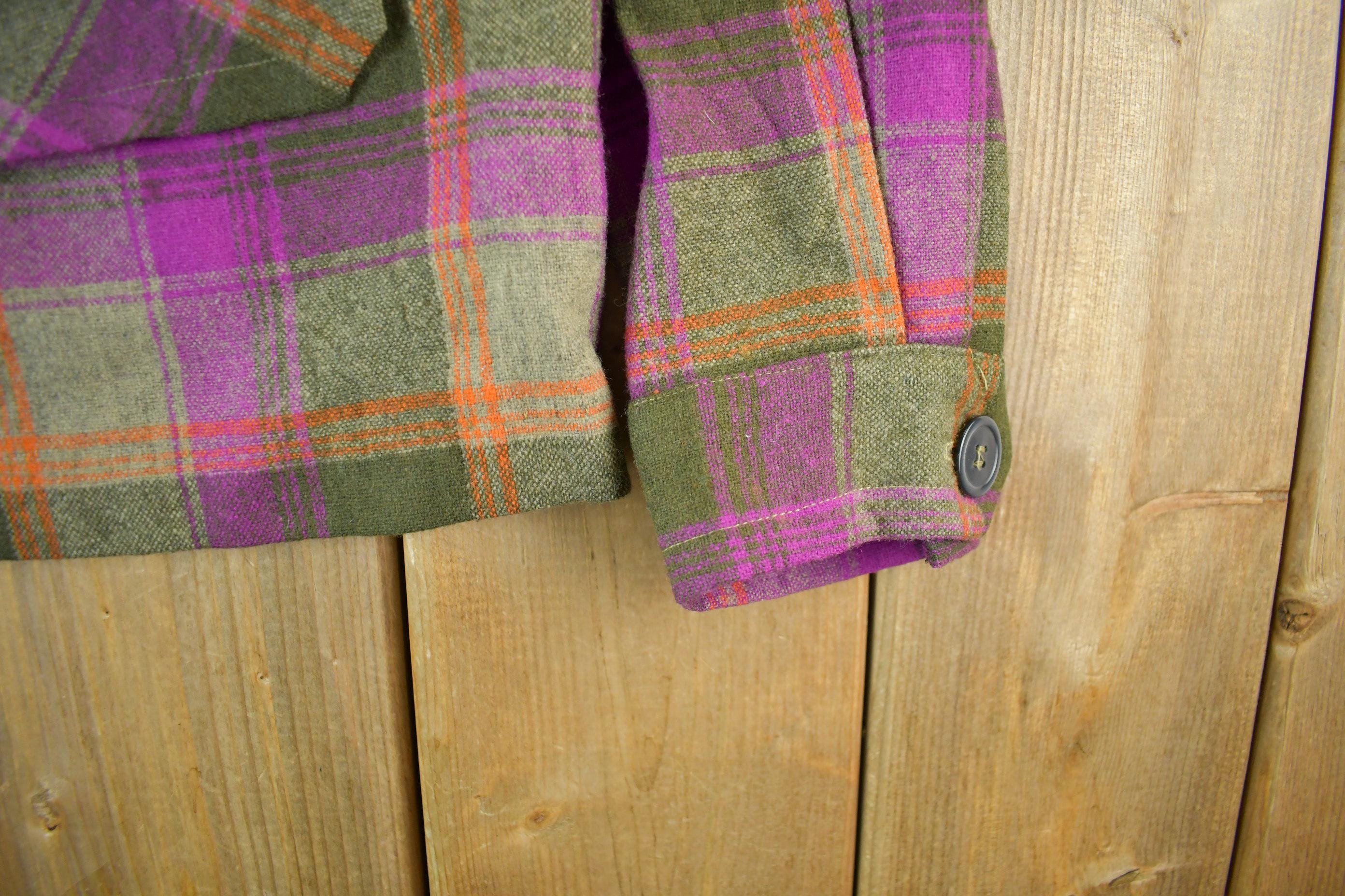 Vintage 1960s 1970s Wool Flannel Button Up Jacket Shirt Women's S-M