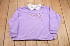 Vintage 1990s Floral Embroidered Collared Sweatshirt