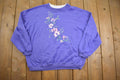 Vintage 1990s Flower Embroidery Cute Grandma Style Crewneck Sweater Made In USA - Large