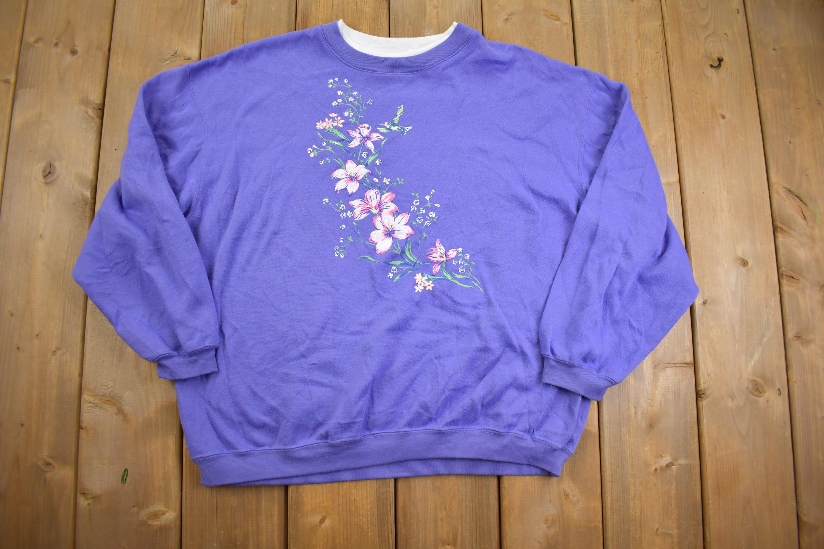 Vintage 1990s Flower Embroidery Cute Grandma Style Crewneck Sweater Made In USA - Large