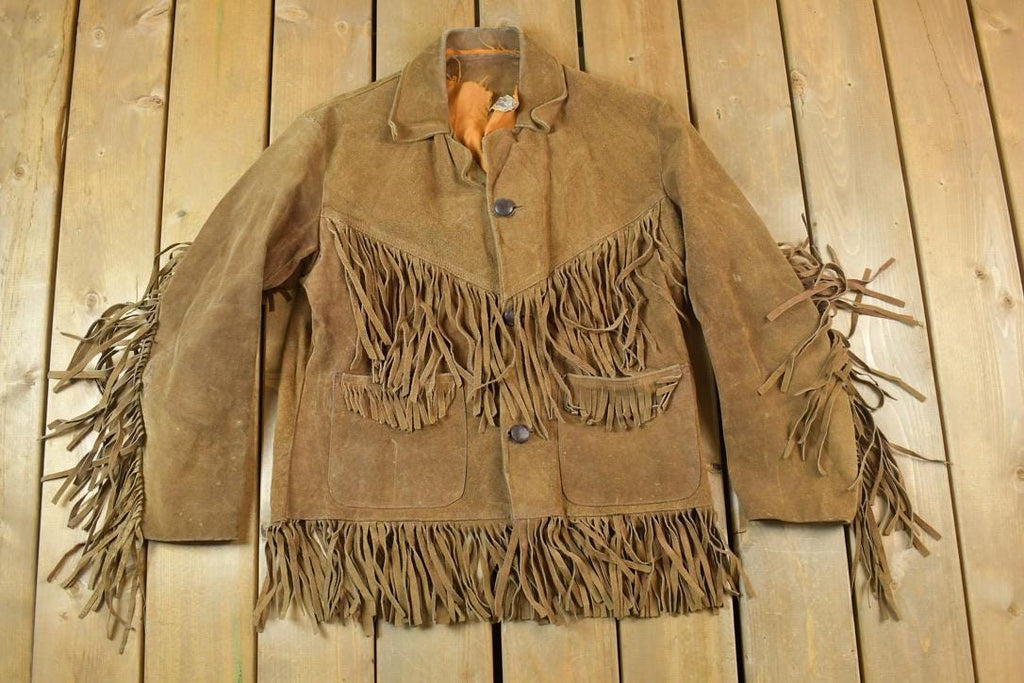 Vintage 1970s Leather Western Fringe Jacket Made In USA