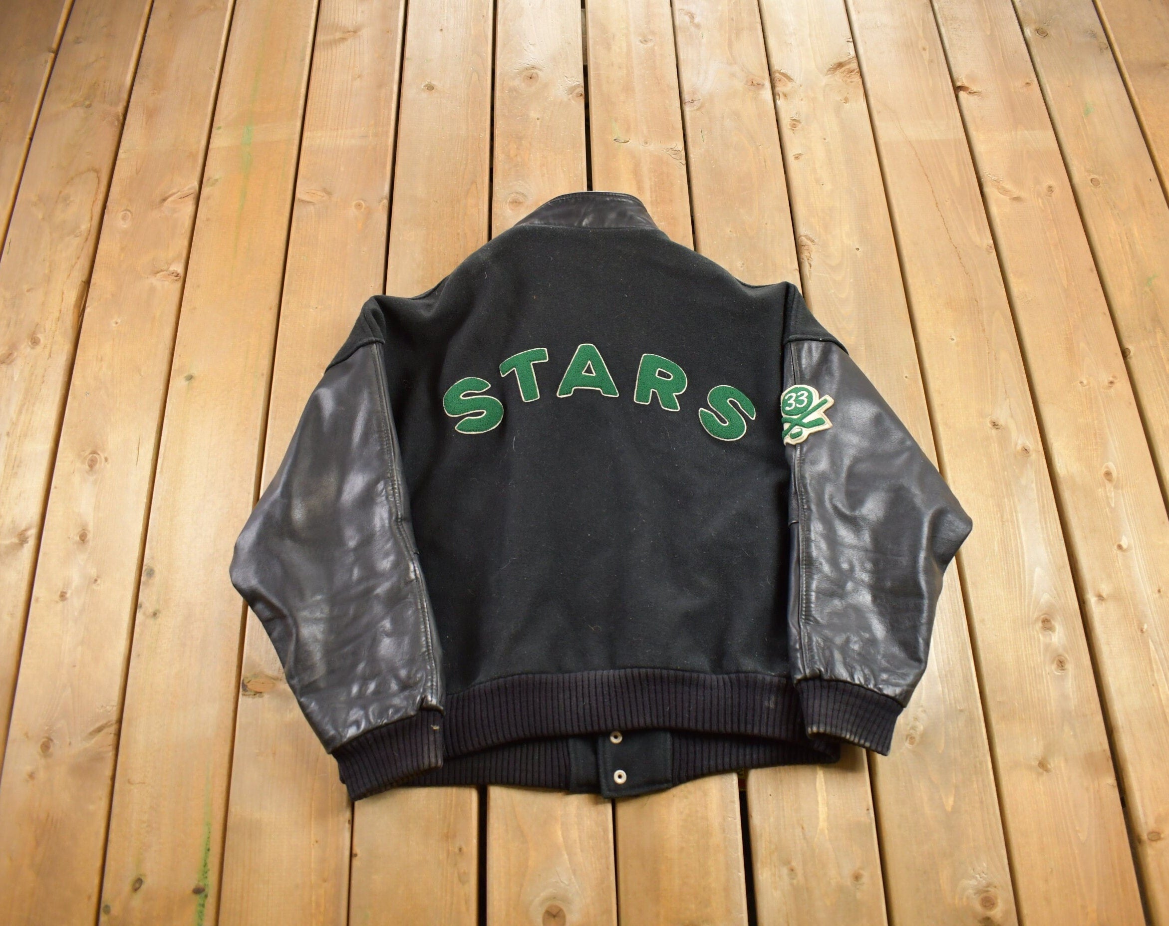 Vintage 1990s Stars Hockey Leather Letterman Varsity Jacket