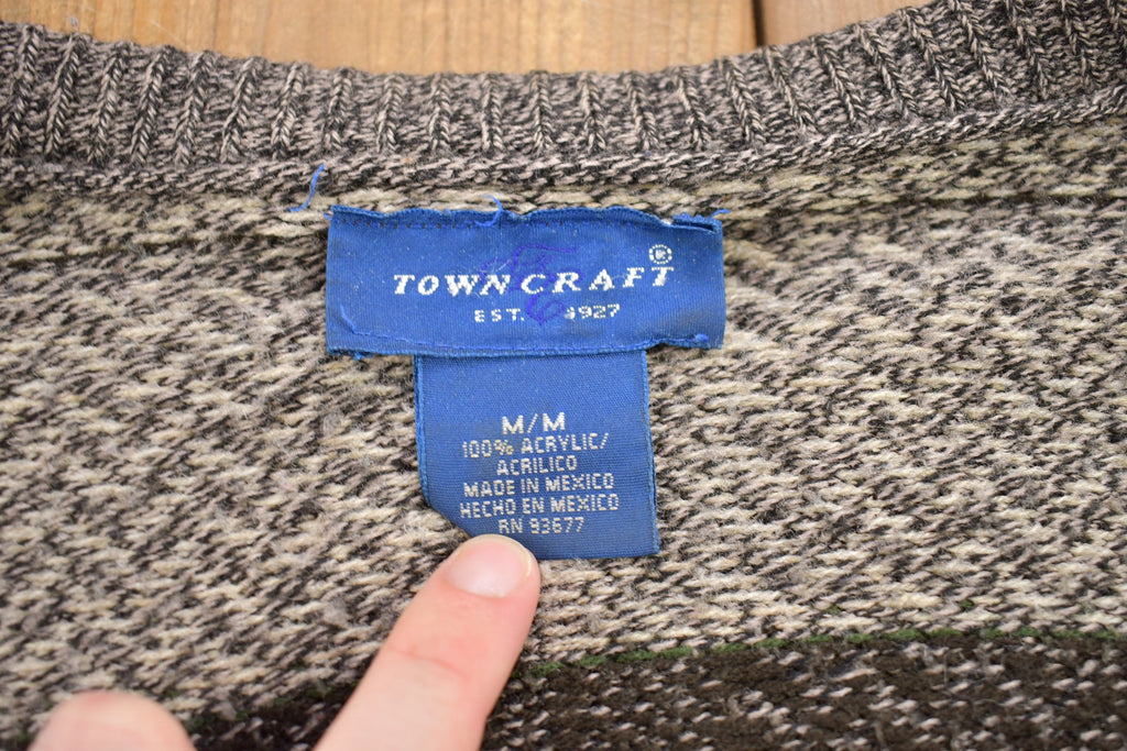 Vintage 1990s Town Craft Knitted Plaid Cardigan Sweater