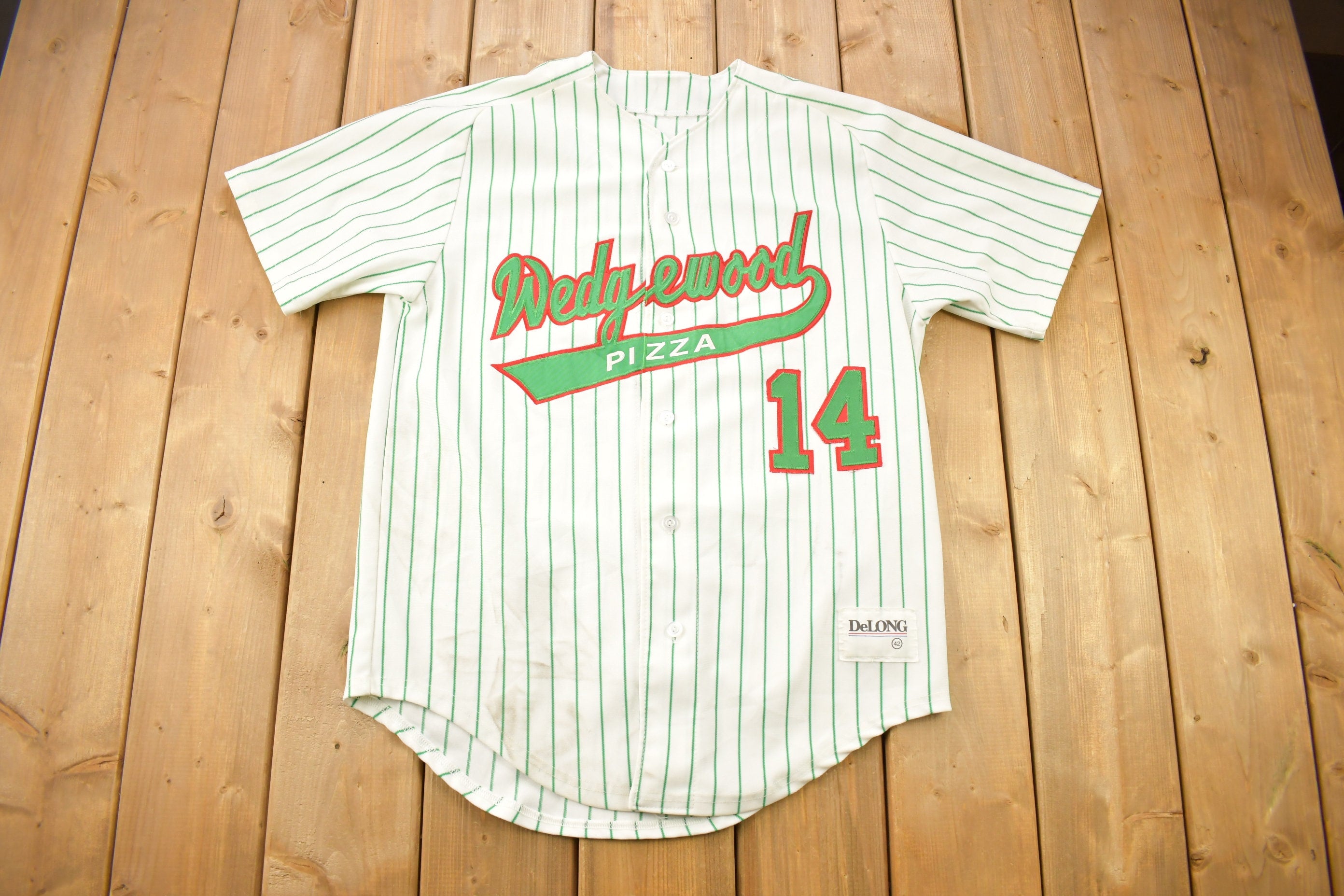 Vintage 1990s Wedgewood Pizza Baseball Style Delong #14 Jersey