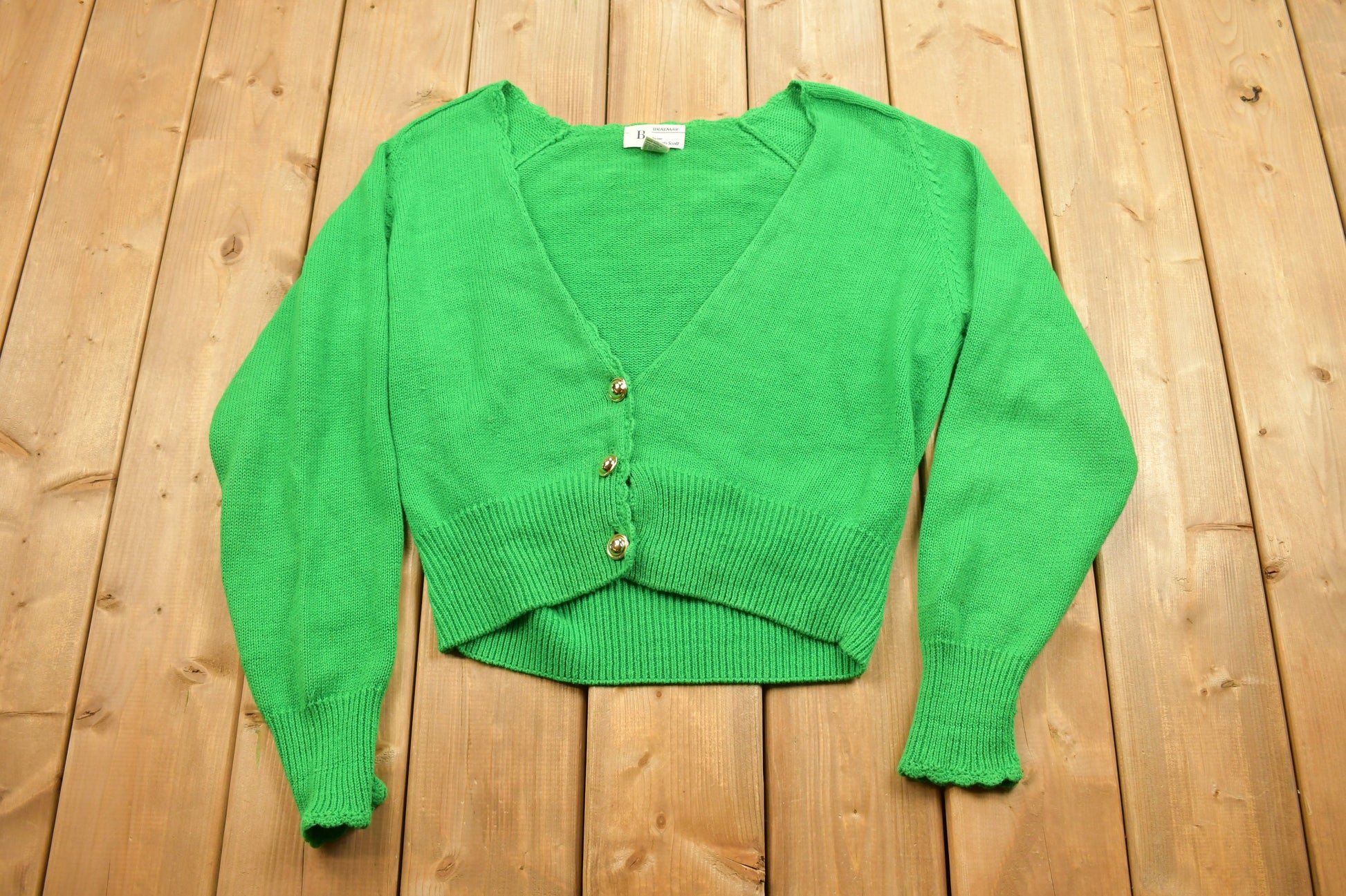 Vintage 1990s Braemar Jeremy Scott Knit Cardigan Sweater / Vintage Cardigan / Button Up / Green Cardigan / Basics / Essentials / Made in USA
