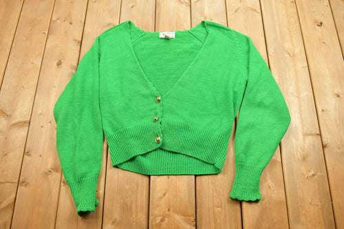Vintage 1990s Braemar Jeremy Scott Knit Cardigan Sweater / Vintage Cardigan / Button Up / Green Cardigan / Basics / Essentials / Made in USA