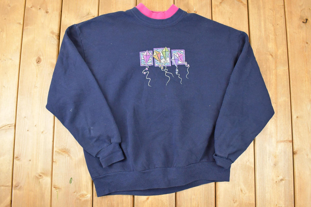 Vintage 1990s Morning Sun Cute Kite Double Collar Embroidered Crewneck Sweatshirt Women's XL