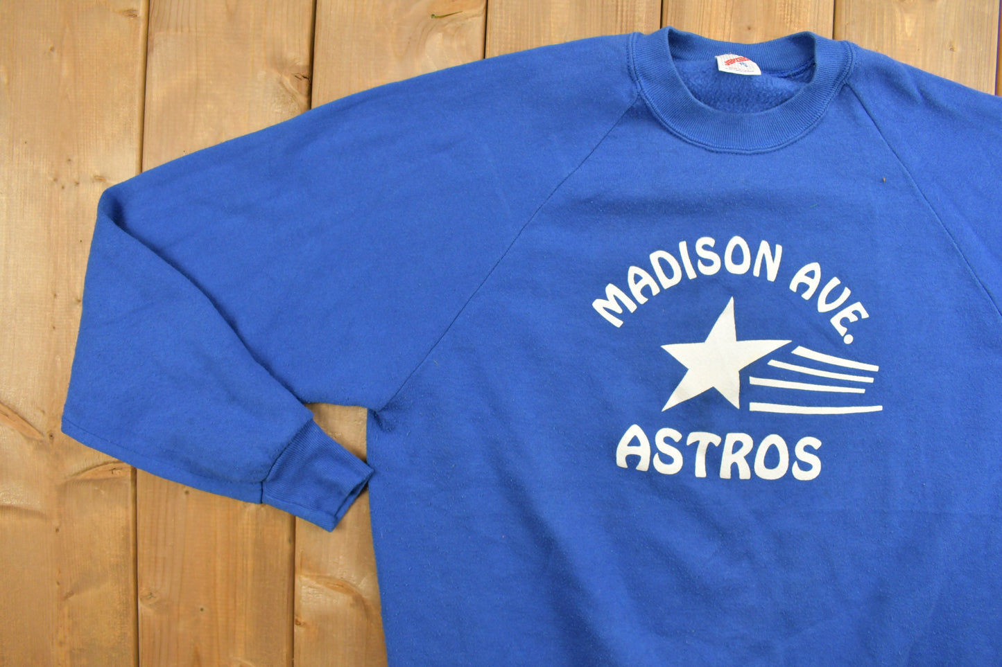 Vintage 1980s Madison Ave Astros Crewneck Sweatshirt / 90s Crewneck / Souvenir Sweater / Jerzees / Blue / Made In USA