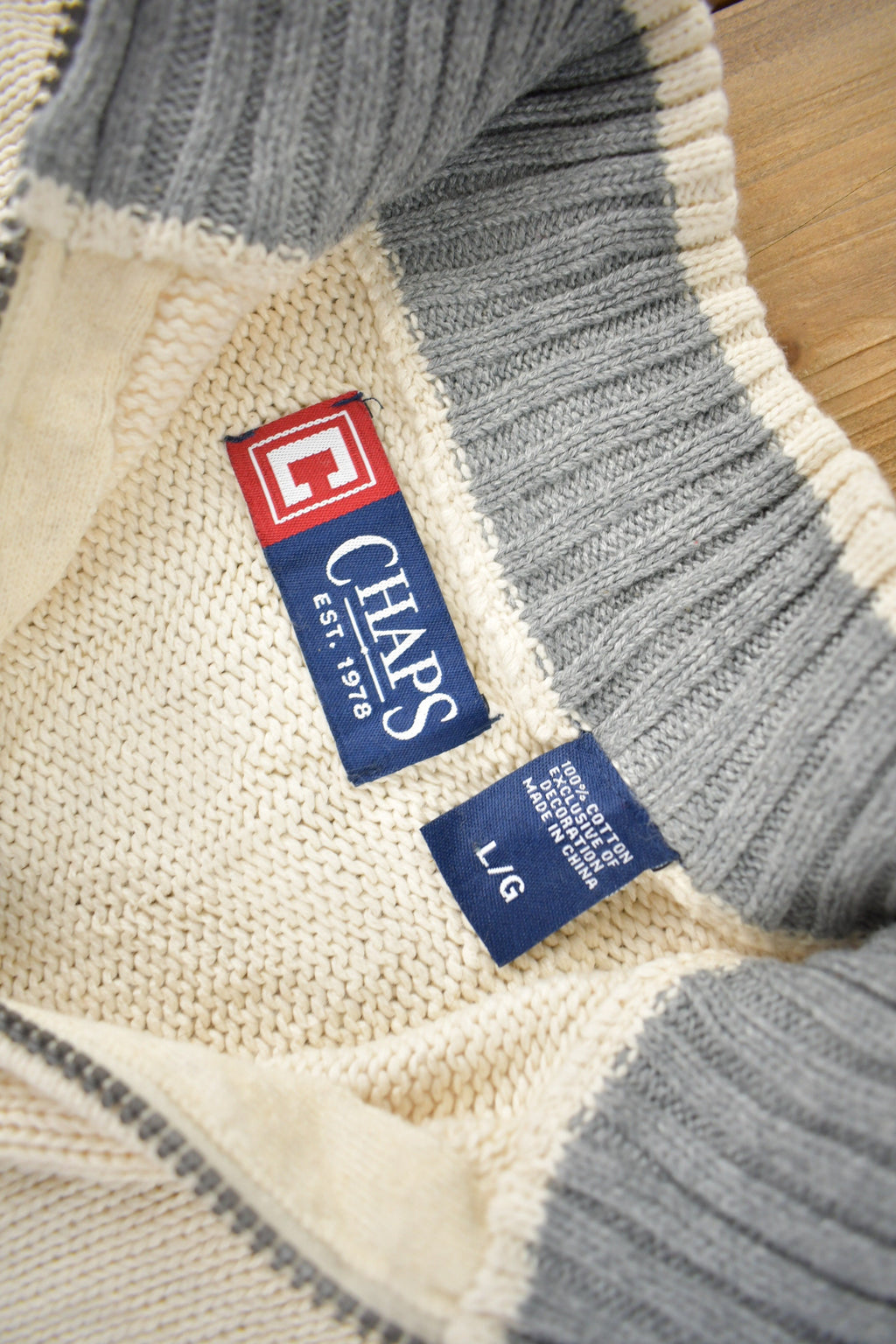 Vintage Y2K Chaps Embroidered Logo Quarter Zip Knit Sweater Size L