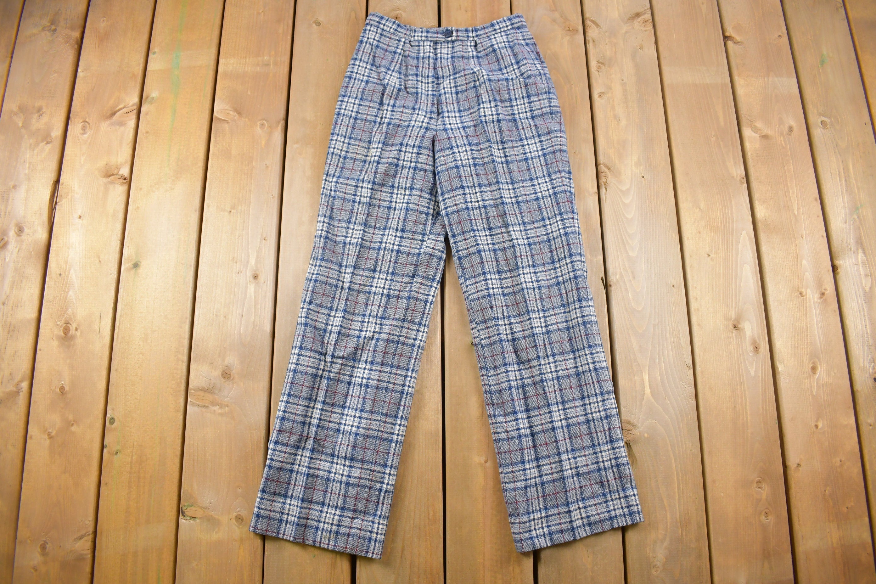 Vintage 1980s Pendleton Virgin Wool Plaid Trousers Size 24 x 27