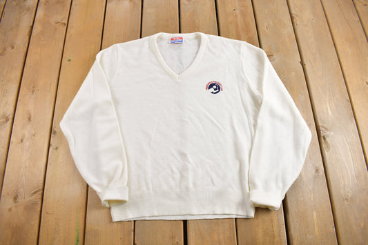 Vintage 1970s North Field Raqucet Club Knit V-Neck Sweater / Vintage Slazenger / Embroidered