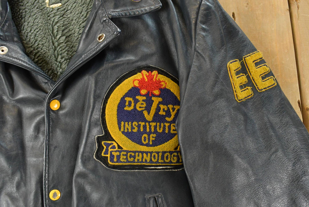 Vintage 1970s DeVry Institute of Technology Collegiate Lined Leather Jacket Men's Large