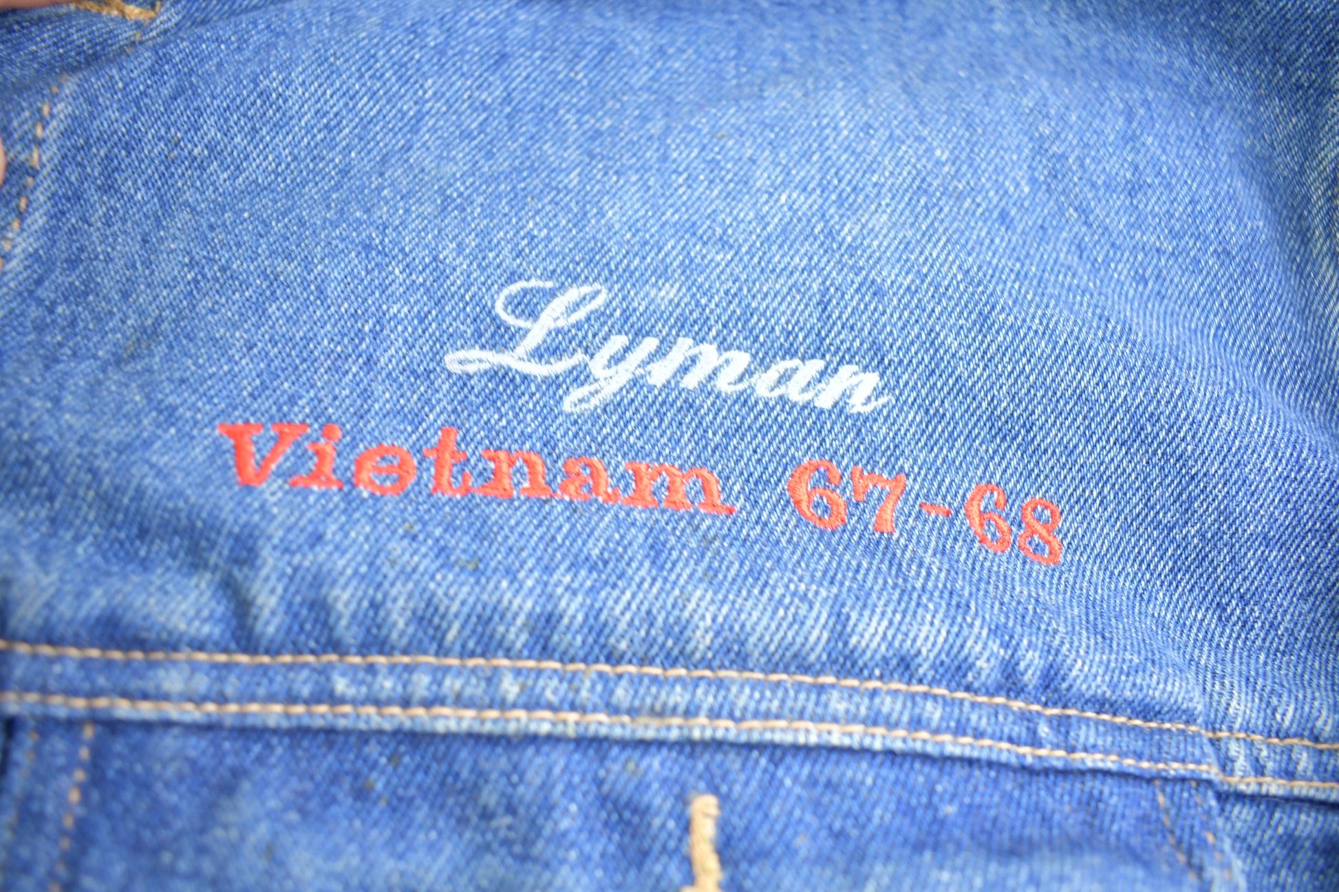 Vintage 1970s Wrangler Hero Vietnam Veteran Harley Davidson Embroidered Jean Jacket Made In USA