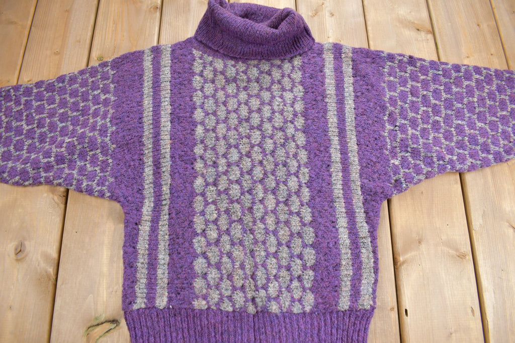 Vintage 1970s Knit Parade Purple Turtleneck Sweater