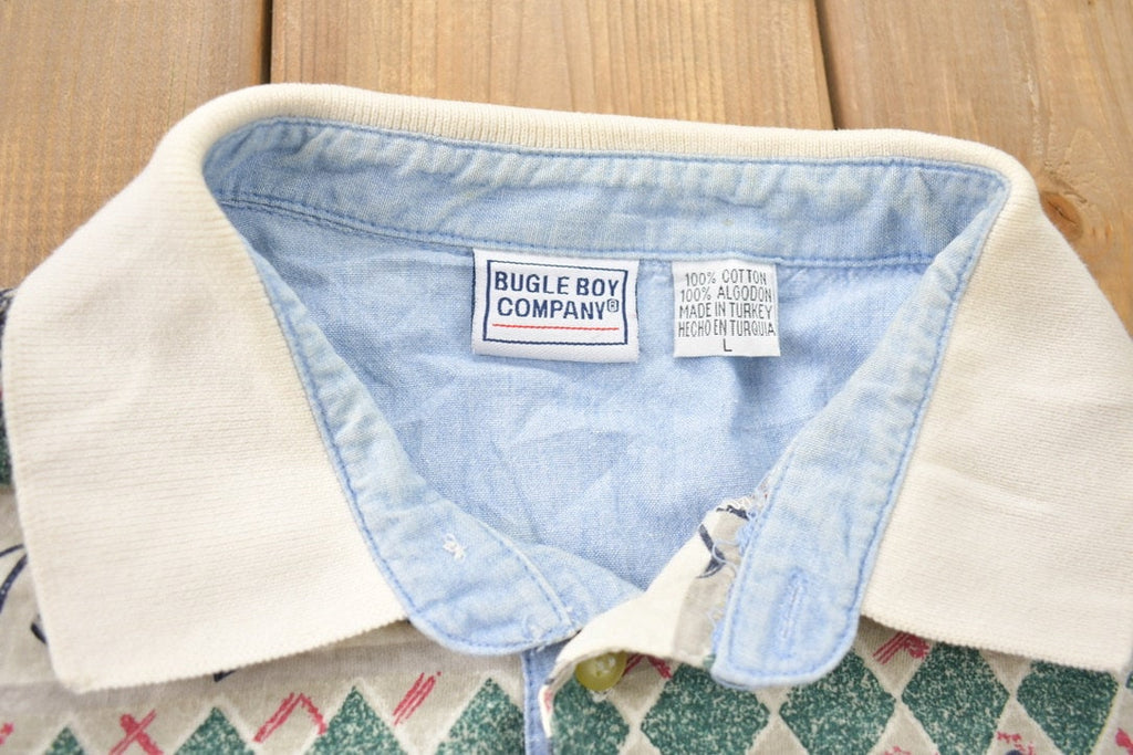 Vintage 1990s Bugle Boy Golf All Over Print Collared Polo Shirt