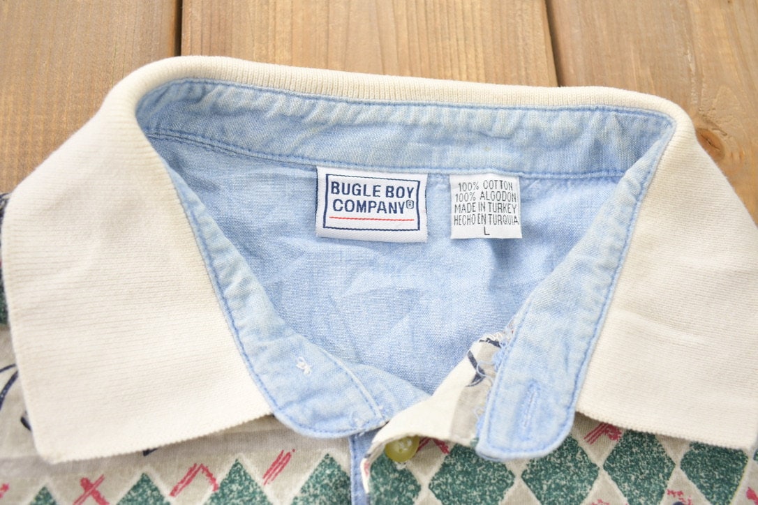 Vintage 1990s Bugle Boy Golf All Over Print Collared Polo Shirt