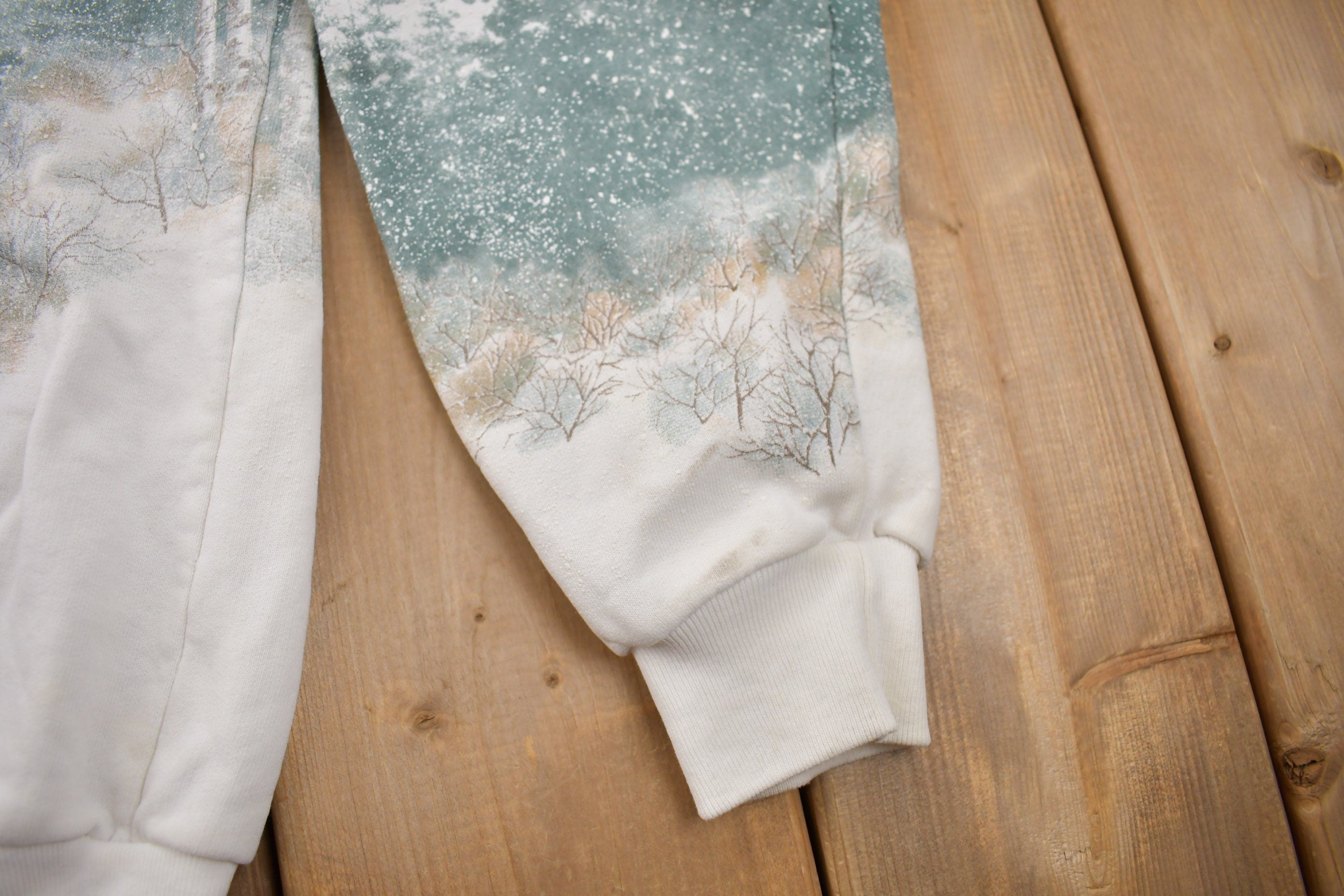 Vintage 1990s Winter Lighthouse All Over Print Crewneck Sweatshirt