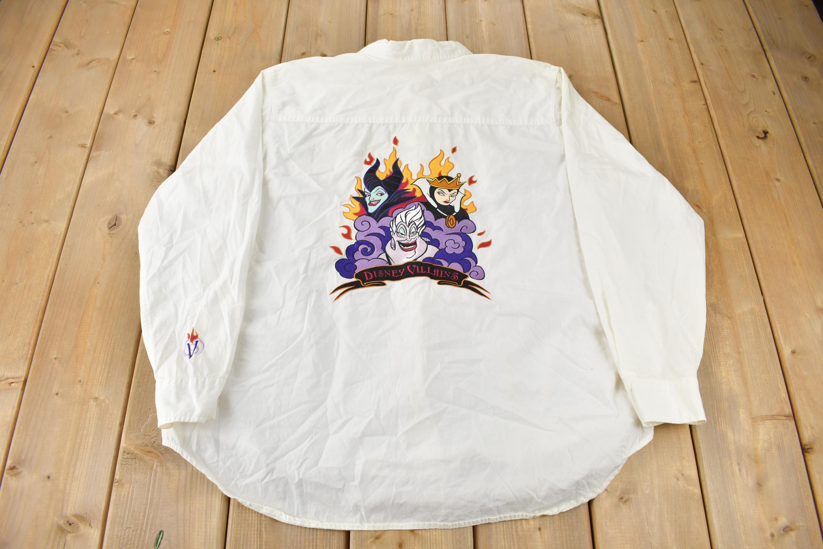 Vintage 1990s The Disney Catalog Disney Villains Embroidered Button Up Shirt Size XL