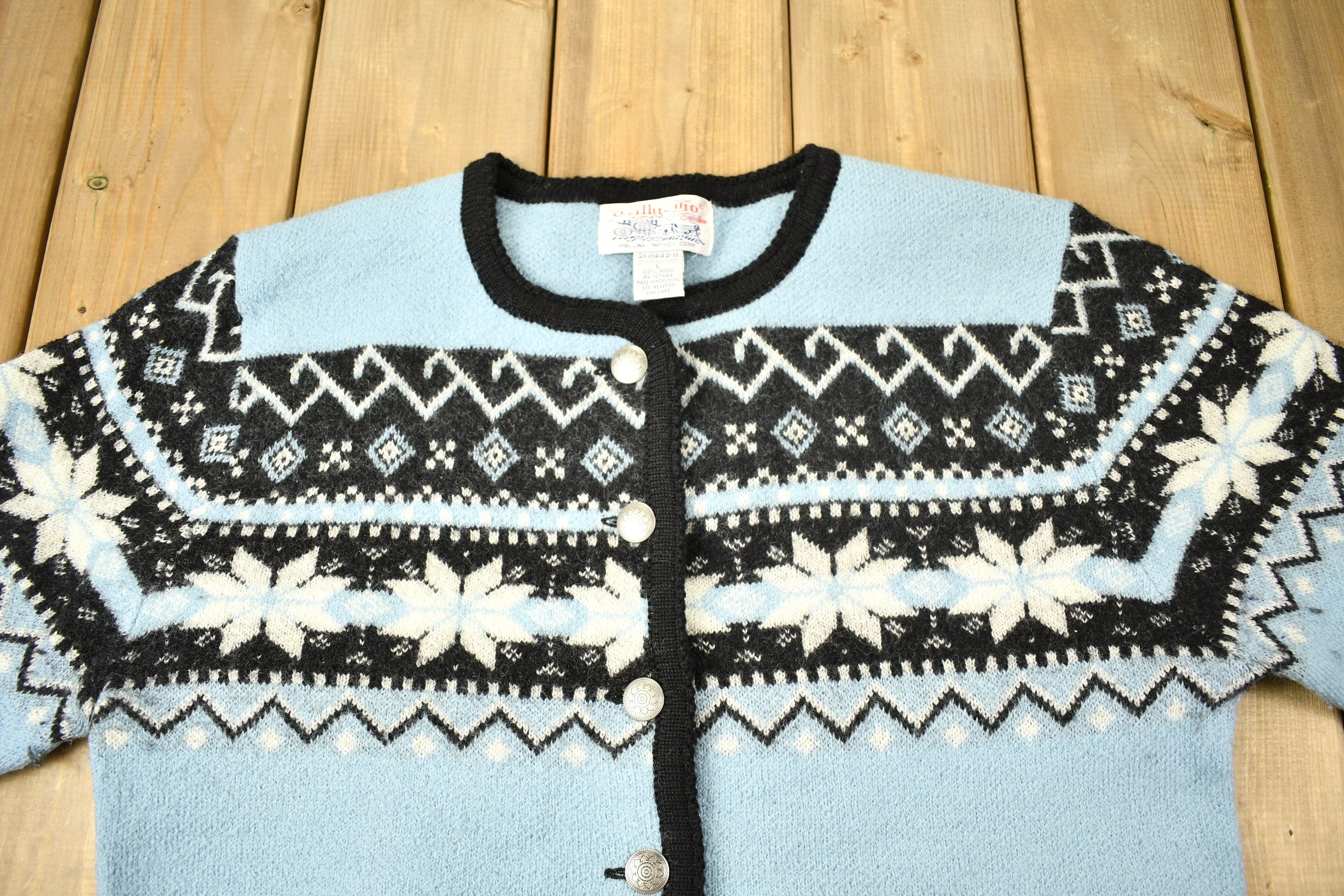 Vintage 1980s Tally-Ho 100% Wool Cardigan Sweater