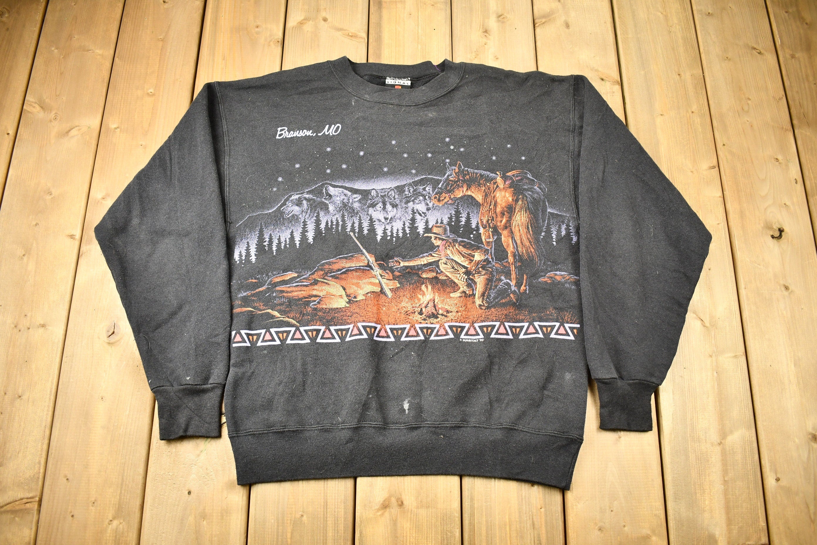 Vintage 1992 Branson Missouri Campfire All Over Print Crewneck