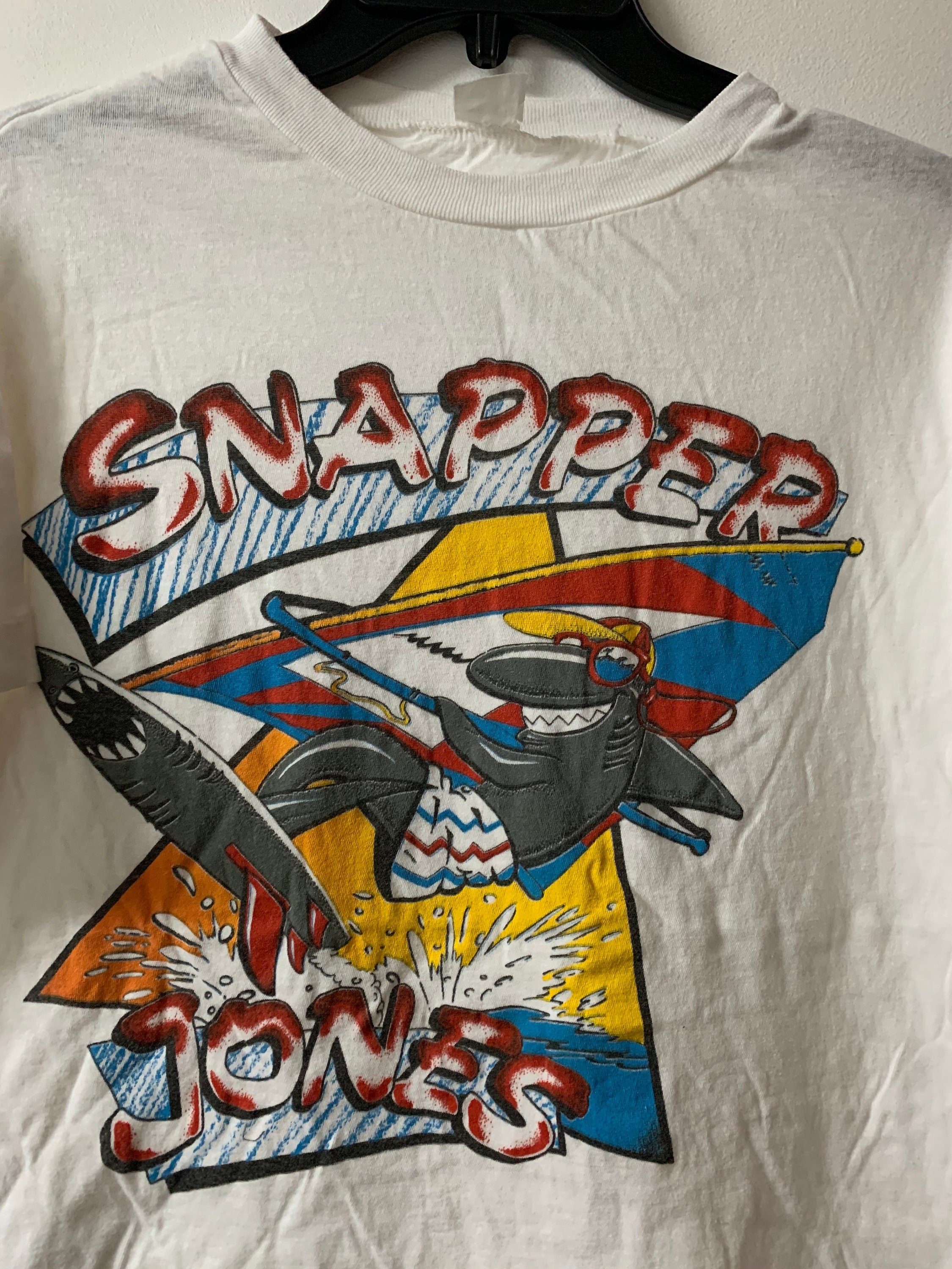 Vintage 1980s Snapper Jones Shark Surfing Graphic T Shirt