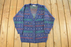 Vintage 1990s Euro Prep Striped Knit Cardigan Sweater Women's S  Vintage Cardigan  Button Up  Cozy Sweater