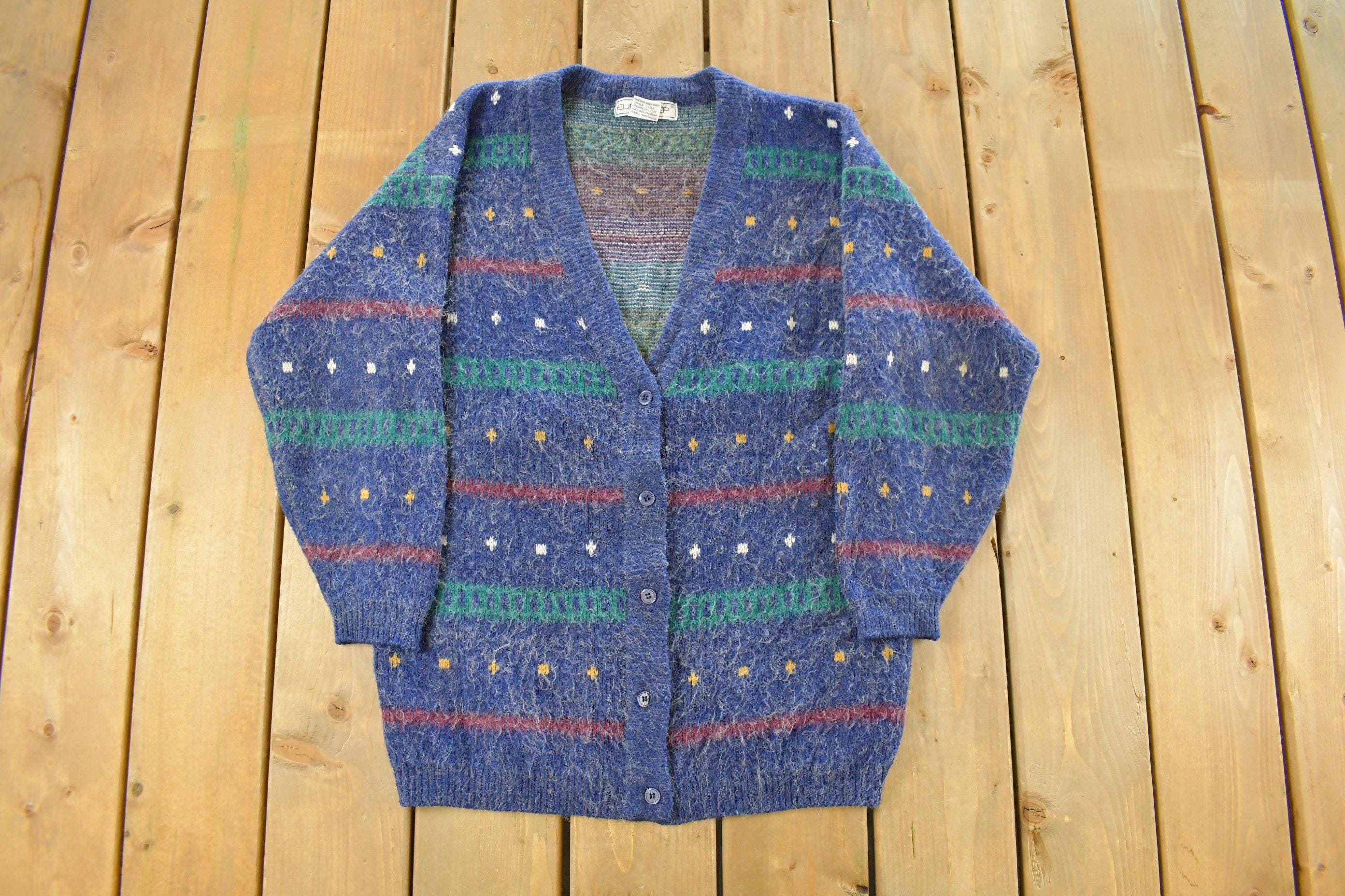 Vintage 1990s Euro Prep Striped Knit Cardigan Sweater Women's S  Vintage Cardigan  Button Up  Cozy Sweater