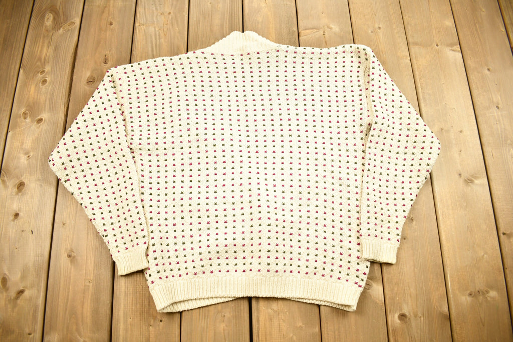 Vintage 1990s United States Sweaters Cardigan Sweater  Vintage Cardigan  Button Up  Size Medium  Embroidered  Made In USA